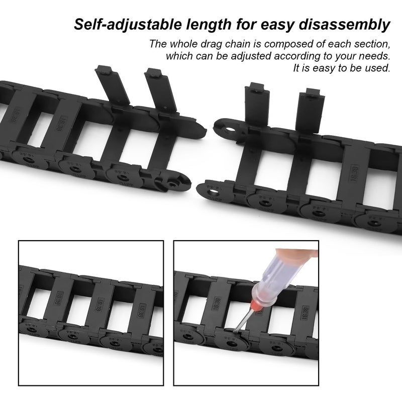 LMioEtool R45 20mm x 40mm(Inner H x Inner W) Black Plastic Cable Wire Carrier Drag Chain 1M Length for CNC, with End Connectors - Bridge Type (Inner Side openable) - Image 5